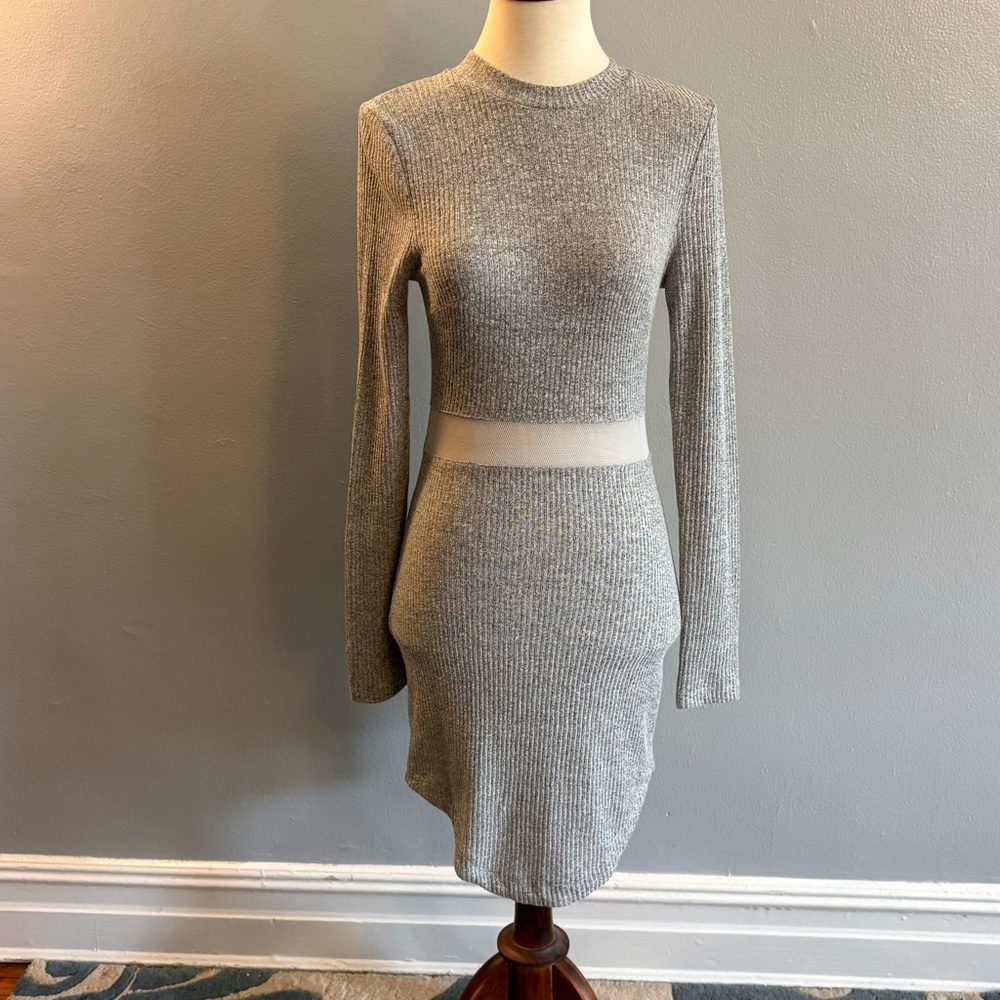 Rumor Boutique Long Sleeve Gray Knit Dress